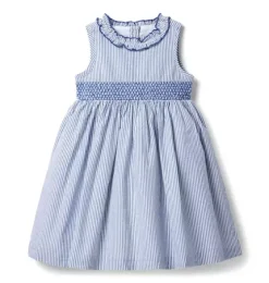 Striped Seersucker Ruffle Collar Dress