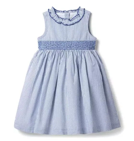 Striped Seersucker Ruffle Collar Dress