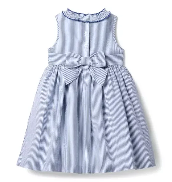 Striped Seersucker Ruffle Collar Dress