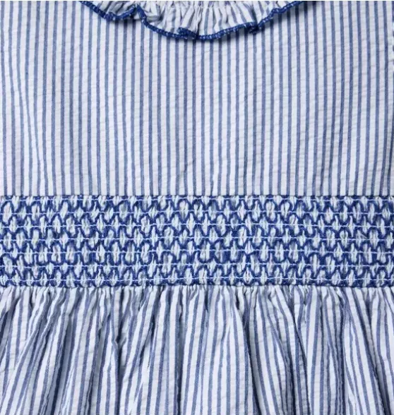 Striped Seersucker Ruffle Collar Dress