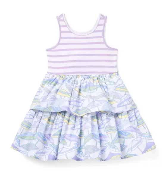 Striped Umbrella Tiered Dress