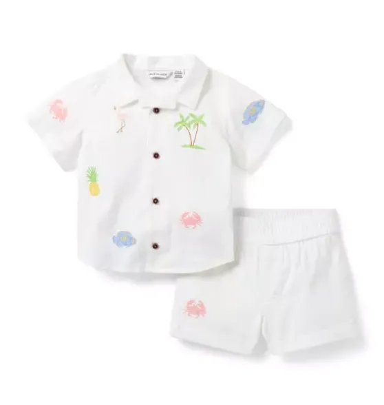 The Embroidered Cabana Matching Baby Set