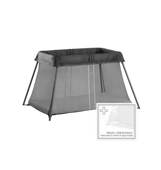 Travel Crib Light Black & Fitted Sheet Bundle Pack
