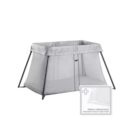 Travel Crib Light Silver & Fitted Sheet Bundle Pack