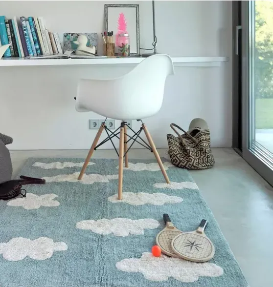 Washable Rug Clouds Vintage Blue