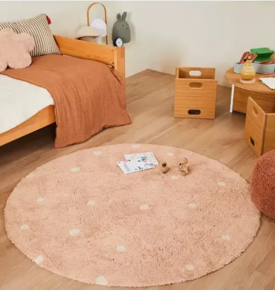 Washable Rug Round Dot Rose