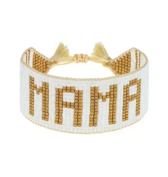White & Gold MAMA Beaded Bracelet