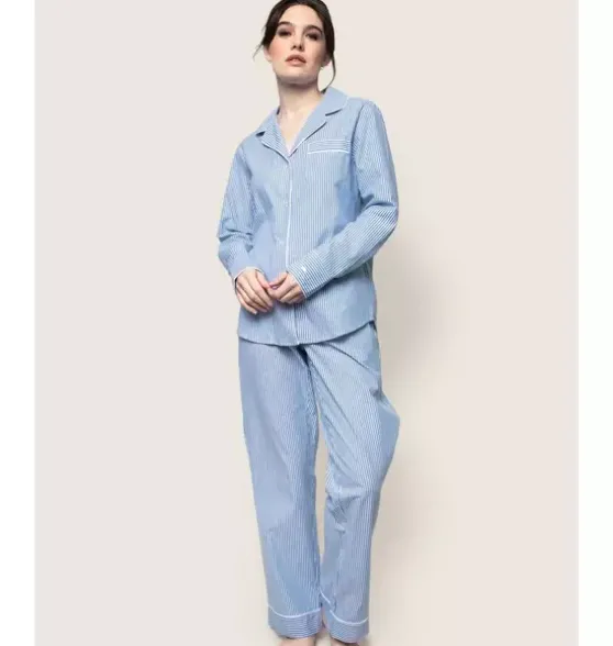 Women's Twill Pajama Set in French Blue Seersucker